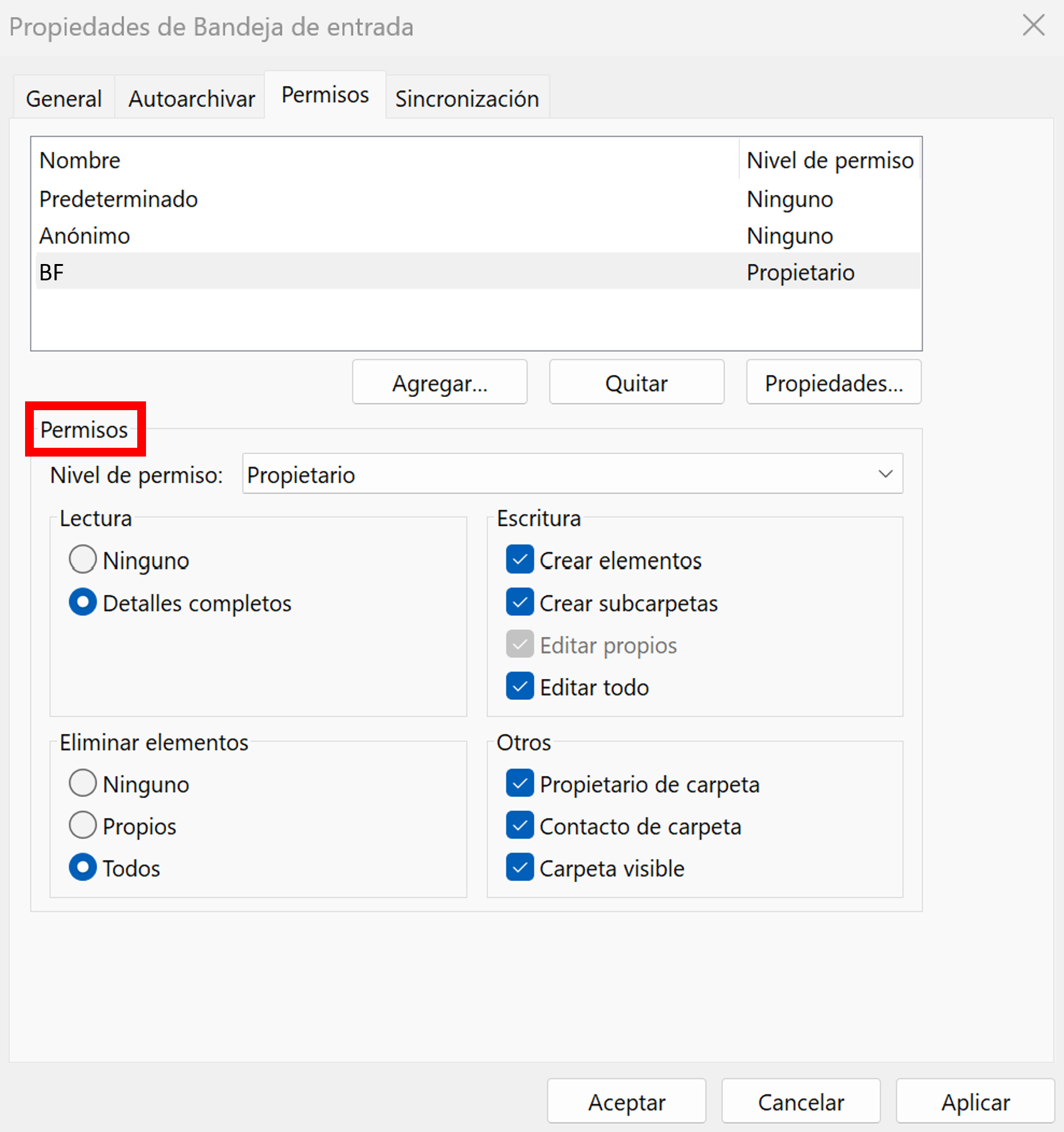 Outlook: permisos de buzón Outlook: permisos de buzón