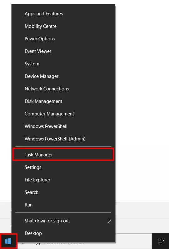 Imagen: Abrir el administrador de tareas en el menú contextual del icono de Windows