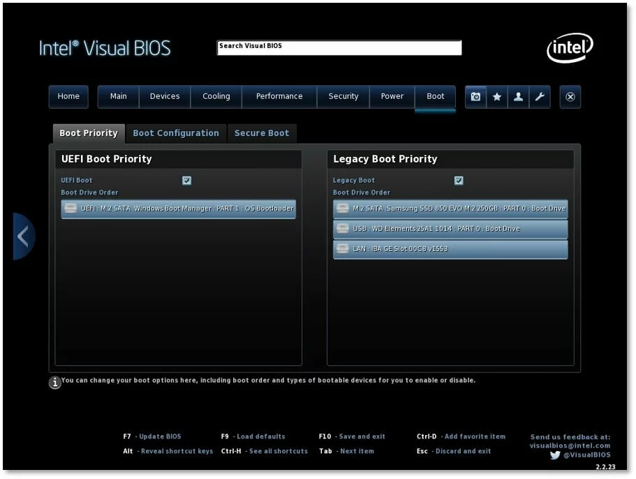 Imagen: Intel Visual BIOS: Boot Priority (prioridad de arranque)