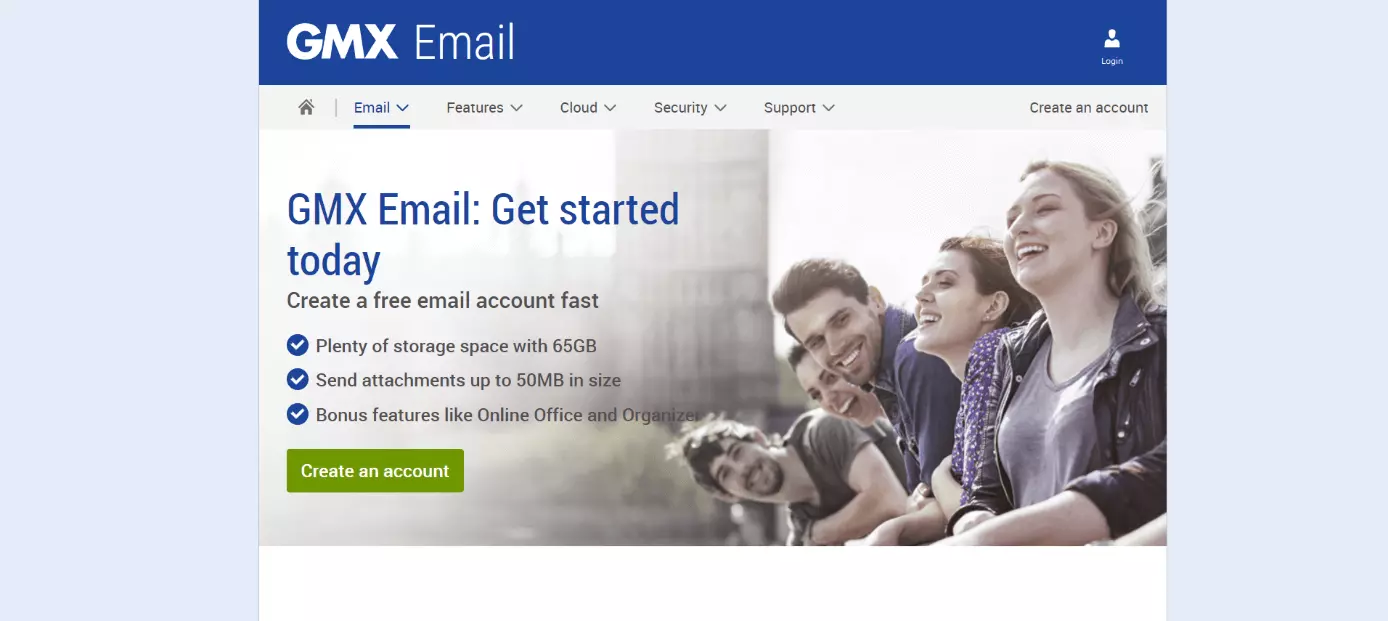 Imagen: Captura de pantalla de la página de correo de GMX